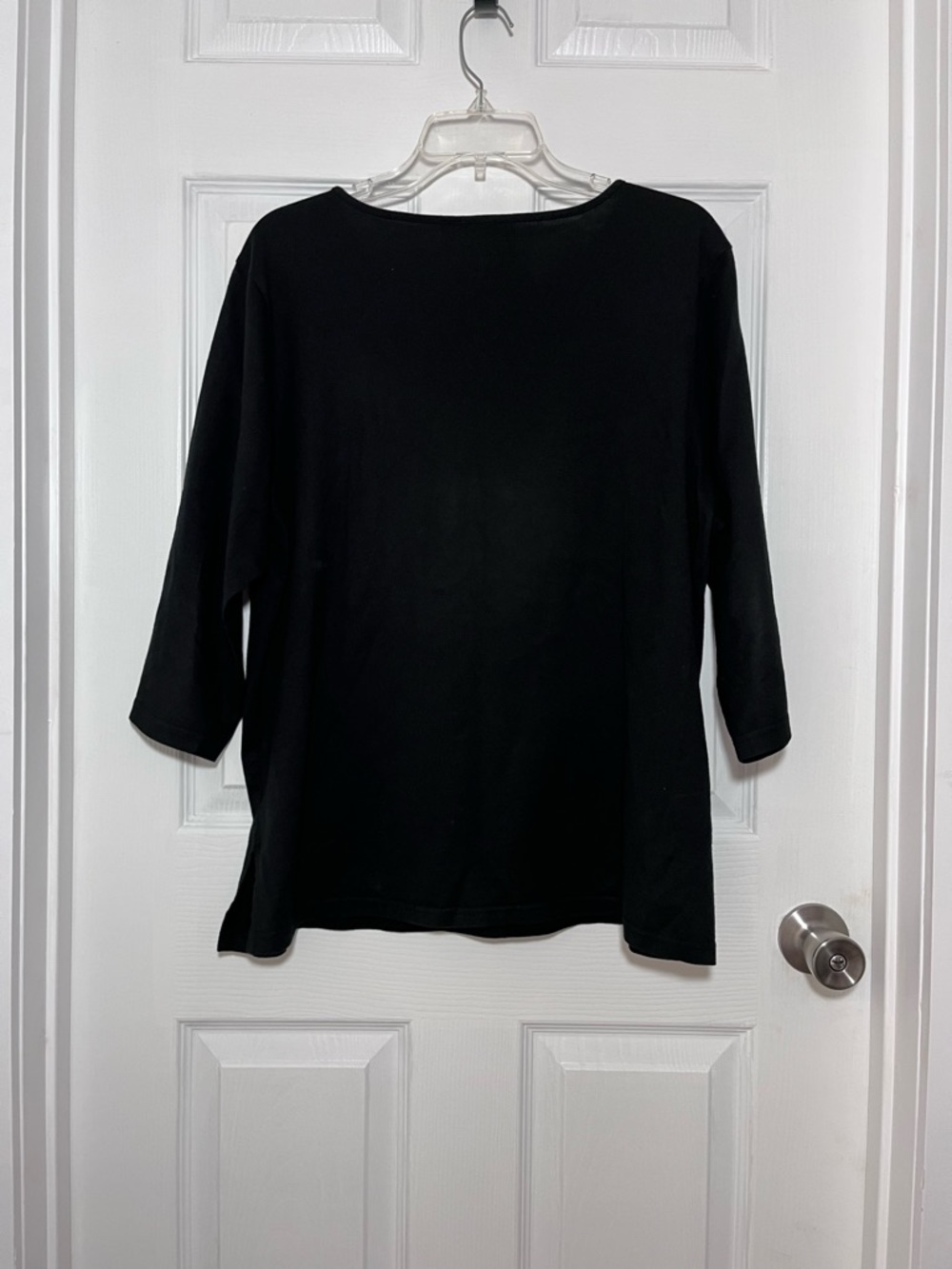 Bob Mackie Wearable Art 100% Cotton Black 3/4 Sleeve Top with Purple Unicorn - Picture 2 of 4